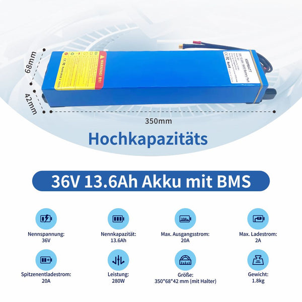 36V 13.6Ah Roller Batterie Pack Akku für  Elektrische Roller Mit BMS Board XT30 Hardware Version