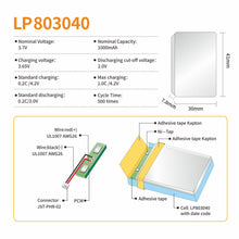 803040 Lipo 3,7V 1000mAh wiederaufladbarer Lithium-Polymer-Akku für GPS