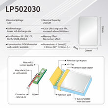 502030 Lipo 3.7V 250mAh Lithium Polymer Akku für Bluetooth Headsets