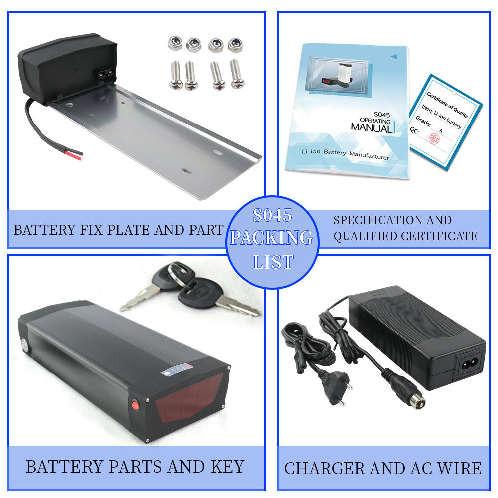 EU Lagerhaus 48V 20Ah Batterie S045 Schwarz lithium-ionen Ebike Batterie mit BMS USB für Motor Notfall backup Batterie Motor