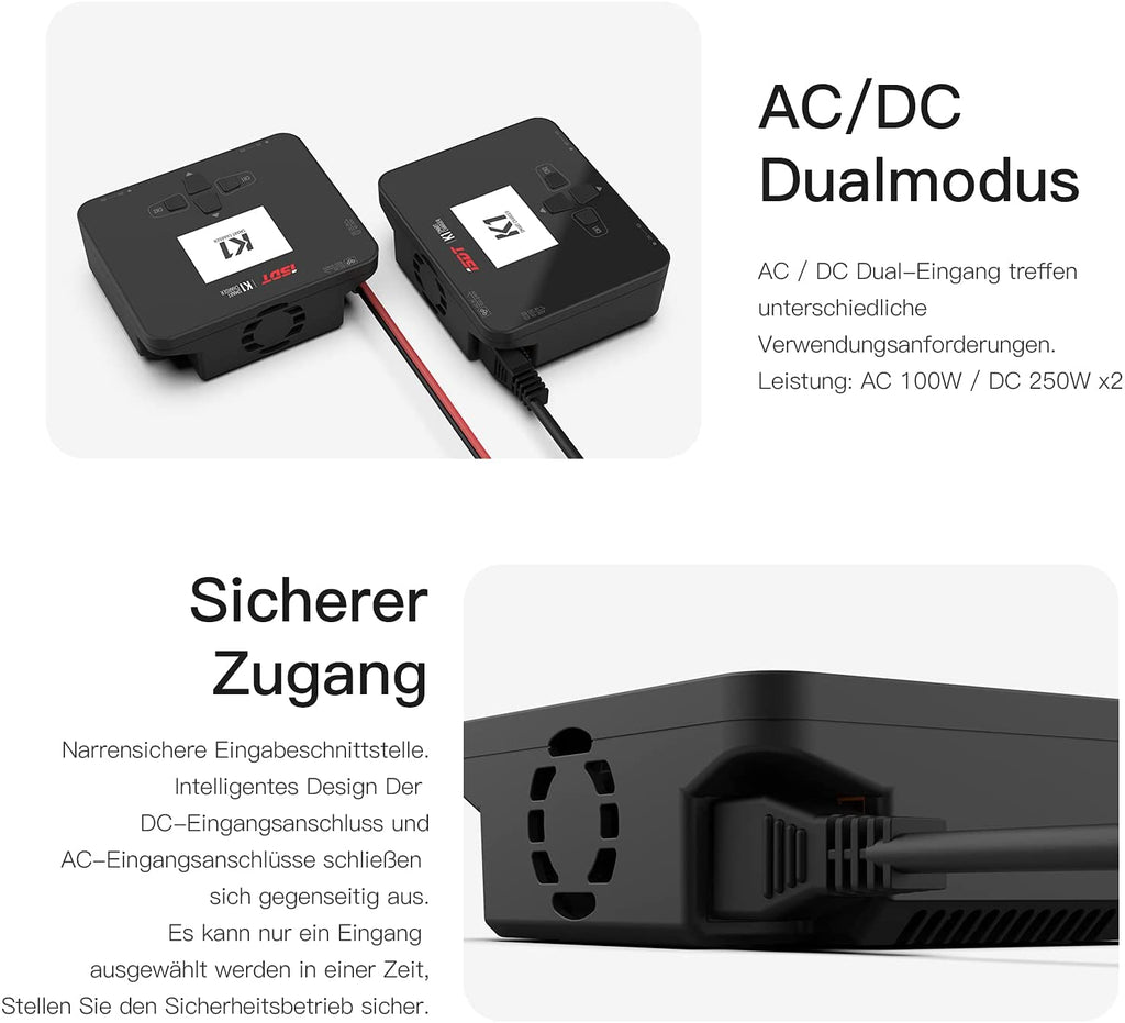 ISDT K1 AC 100W DC 2X250W 10A Dual Channel Balance Lipo Ladegerät für Lipo NiMh ISDT K1 AC 100W DC 2X250W 10A Dual Channel Balance Lipo Ladegerät für Lipo NiMh