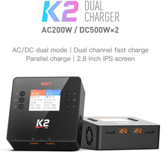ISDT K2 Lipo AC 200W DC 500Wx2 20A Akku Ladegerät Balance Entlader für Life/Lilon/LiPo 1-6S/ LiHv/Pb/NiMH RC Akku Batterien