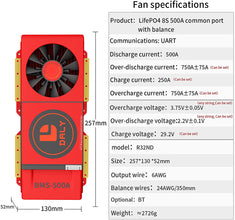 Daly smart bms Lifepo4 8S 24V 500A with Fan bluetooth 52 130 257