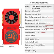 Daly smart bms Lifepo4 20S 60V Li-ion 20S 72V 200A FAN bluetooth BMS board 52 130 235