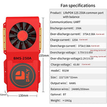 Daly smart bms Lifepo4 12S 36V 250A with Fan bluetooth 52 130 235