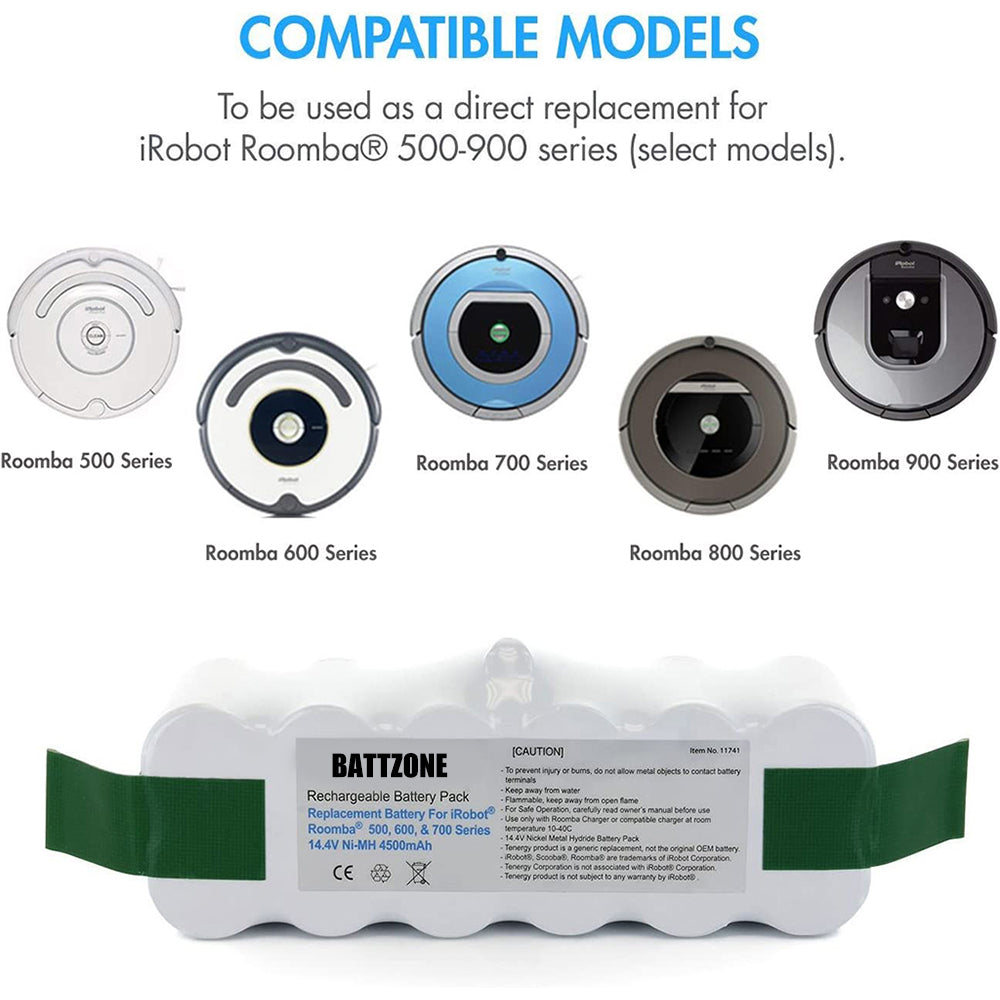 14,4 V 3850 mAh NiMH-Akku für iRobot Roomba 900 800 700 600 500 Serie, inklusive 4 Seitenbürsten und 1 Bürstenreinigungswerkzeug