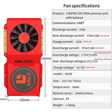 Daly smart bms Lifepo4 15S 48V 250A with Fan bluetooth 52 130 235