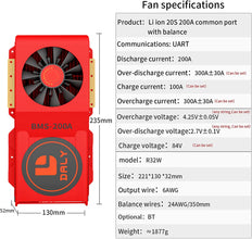 Daly smart bms Lifepo4 20S 60V Li-ion 20S 72V 200A FAN bluetooth BMS board 52 130 235