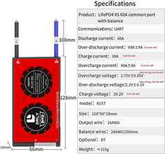 Daly smart bms Lifepo4 8S 24V 60A  bluetooth 18 66 128