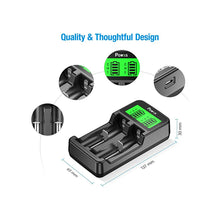 POWXS 2 Slot LCD Battery Charger for Li-ion NiMH NiCD Rechargeable Batteries