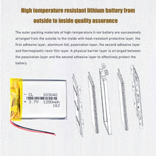 2x Wiederaufladbare 1200mAh Li-Po Akku 103040 li-ion Lipo zellen Lithium-Li-Po Polymer Batterie Für MP3 MP4 DVD GPS Bluetooth Headset