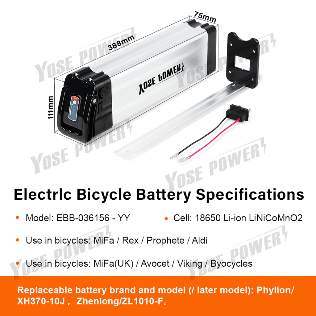 E-bike 18650 Lithium 36V 15Ah Batterie Pack mit USB  Silberfischchen Batterie für MiFa Fahrrad Phylion XH370-10J Lithium-Batterie