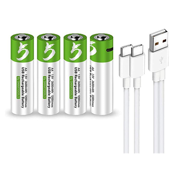 4 Stück Wiederaufladbarer USB AA Lithium Ionen Akku, 1,5 V, 2600 mWh, wiederaufladbarer AA Akku, 1,5 h Schnellladung, konstanter