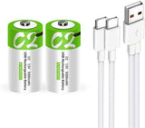 2er Pack Wiederaufladbarer USB C Lithium Ionen Akku, hohe Kapazität, 1,5 V, 5000 mWh, Typ C Port Kabel, konstanter