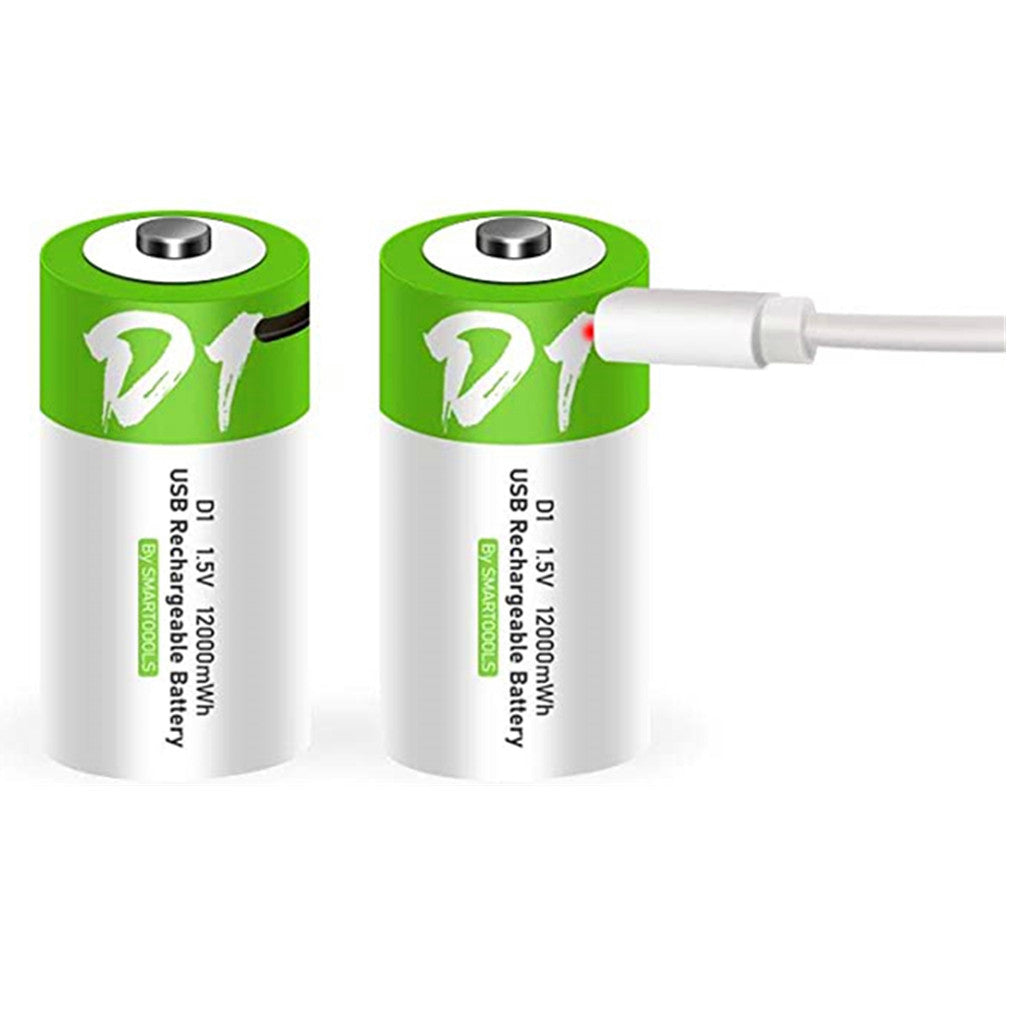2 Stück Wiederaufladbarer USB D Lithium Ionen Akku, 1,5 V, 12000 mWh, wiederaufladbarer D Akku, 4 Stunden Schnellladung, konstanter