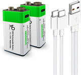 2 Stück Wiederaufladbarer USB 9 V Lithium Ionen Akku, hohe Kapazität, 650 mAh, wiederaufladbarer 9 V Akku, 1,5 H Schnellladung