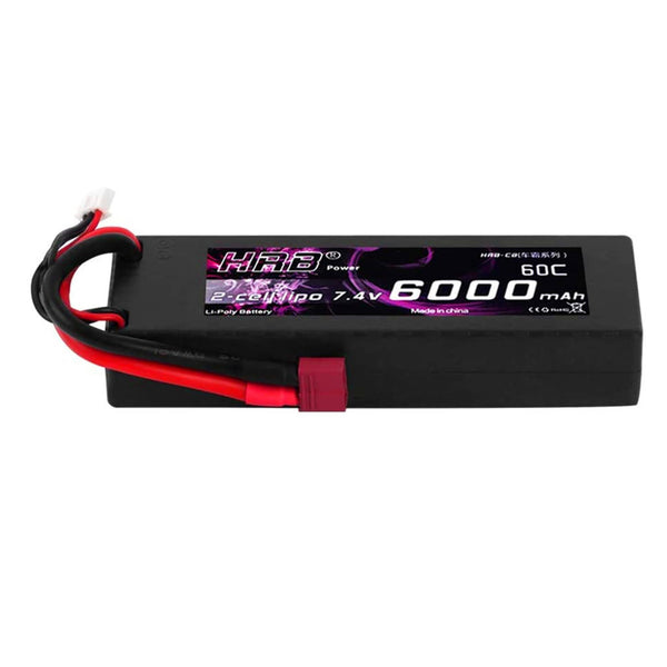 HRB RC Akku 6000 mAh Lipo Batterie 7,4V 60C 2S mit Female T-Stecker Batterie Ersatzakku für RC Auto Flugzeug Helikopter