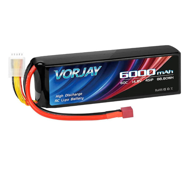 VORJAY 4S 14,8V 60C 6000mAh LiPo Akku mit Deans T Stecker und XT 60 Verbinder Batterie Ersatzakku für Heli Flugzeug Hubschrauber