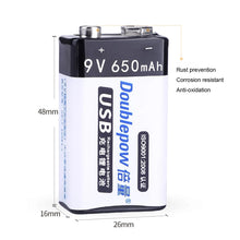 USB wiederaufladbarer 9v 650mAh Lithium-Ionen-Akku 6F2 2 Lithium-Ionen-Akku für Spielzeug-Fernbedienung KTV-Multimeter-Mikrofon