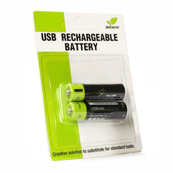 2 Stück/Set AA-Akku 1,5V 2A 1250mAh Micro-USB-Lithium-Akku mit Ladekabel