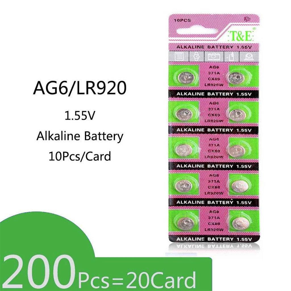 200 Stück = 20 Karten AG6 1,55 V alkalische Knopfbatterie 371 d371 605 sr920sw sr69 Knopfbatterie Werbeuhr Knopfbatterie