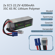 2x EC5 22.2V 4200mAh 35C 6S RC Lithium Polymer Akku Align 7.2 Yak 54 Ferngesteuerte vierachsige Hubschrauberdrohne