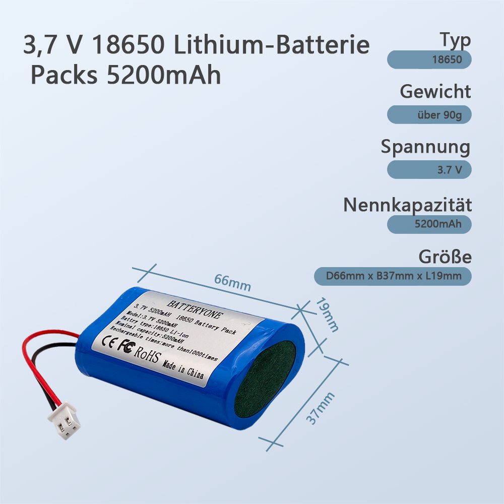 3,7V 18650 Lithium-Akkus 5200mAh Wiederaufladbares Licht XH-2P Stecker –  batteryzone-de