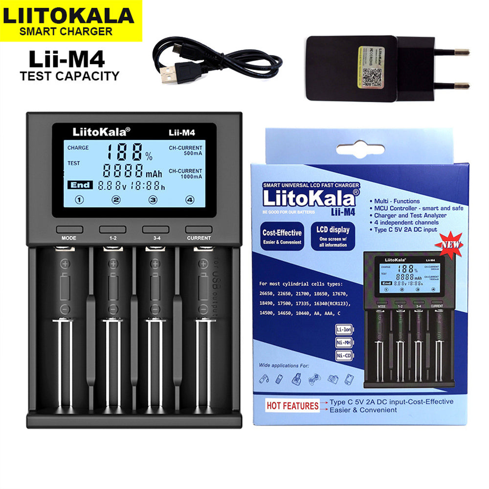 Batterieladegerät AA AAA Batterieladegerät mit LCD Display USB Ladeanschluss und Laden, Entladen, Testen, Wartungsmodus