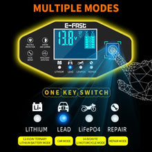 100-240VAC(50/60Hz) E-FAST Auto- und Motorradbatterie Ladegerät Lithium Blei-Säure Typ Strom Spannung Leistungsanzeige